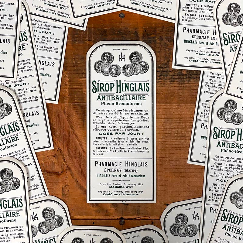 étiquette ancienne pharmacie hinglais reims epernay marne 1930 1920 sirop hinglais antibacillaire