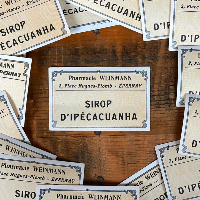 étiquette ancienne pharmacie weinmann epernay marne 1900 1920 sirop d'ipécacuanha épernay