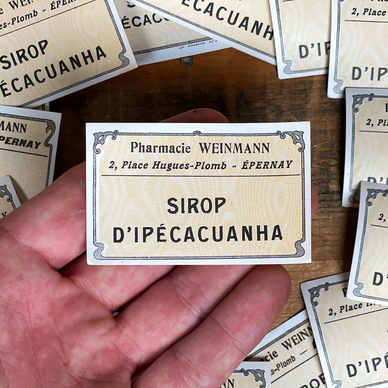 étiquette ancienne pharmacie weinmann epernay marne 1900 1920 sirop d'ipécacuanha épernay
