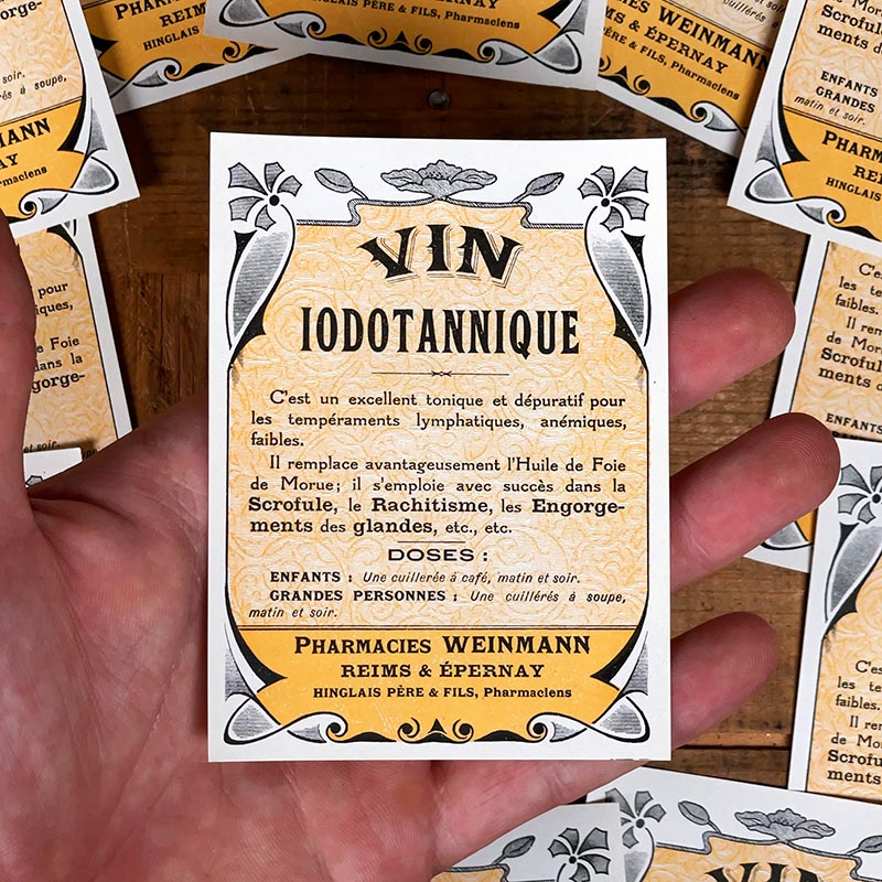 étiquette ancienne pharmacie hinglais reims epernay marne 1930 1920 vin iodotannique rachitisme