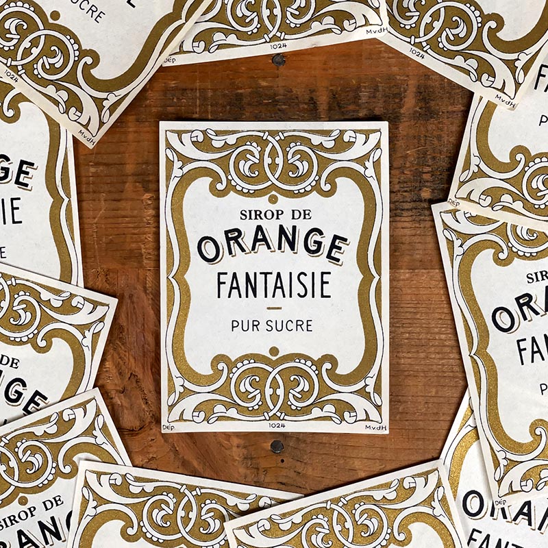 étiquette ancienne sirop orange fantaisie pur sucre or doré 1920 1930 bar vintage