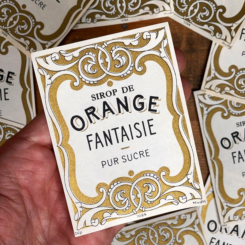 étiquette ancienne sirop orange fantaisie pur sucre or doré 1920 1930 bar vintage