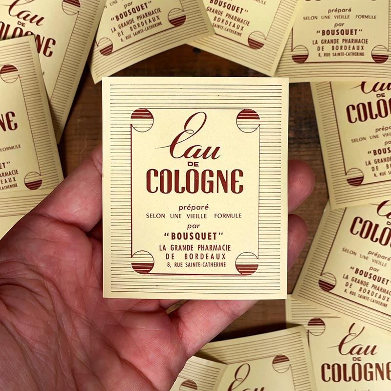 étiquette ancienne de pharmacie eau de cologne bousquet bordeaux vintage 1960