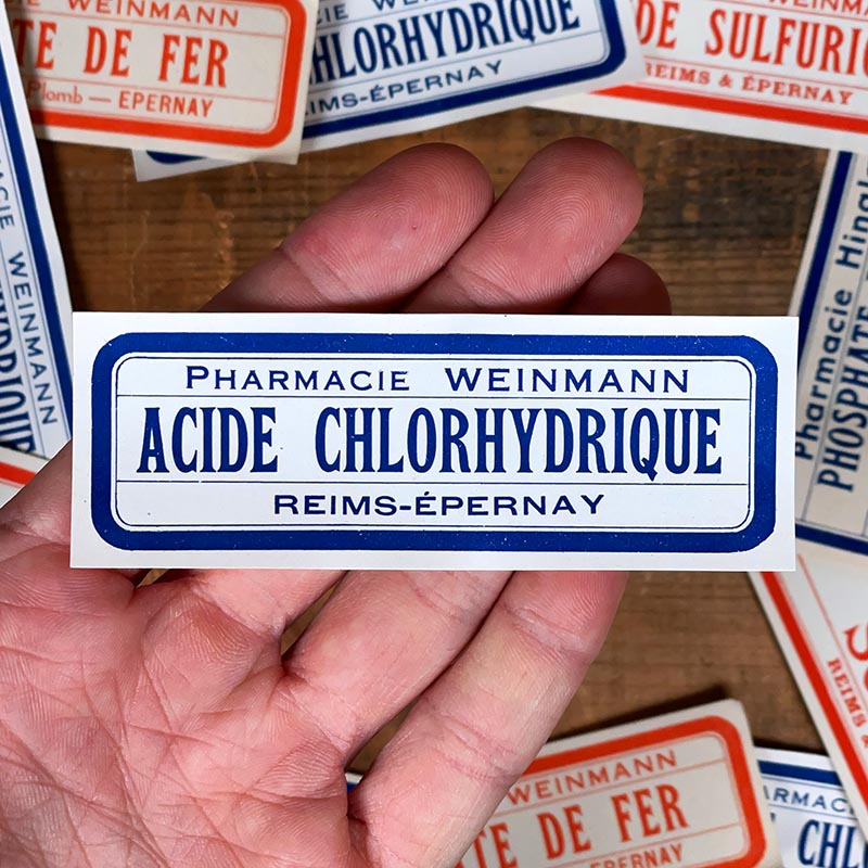 étiquette ancienne pharmacie weinmann reims epernay marne 1900 1920 acide chlorhydrique