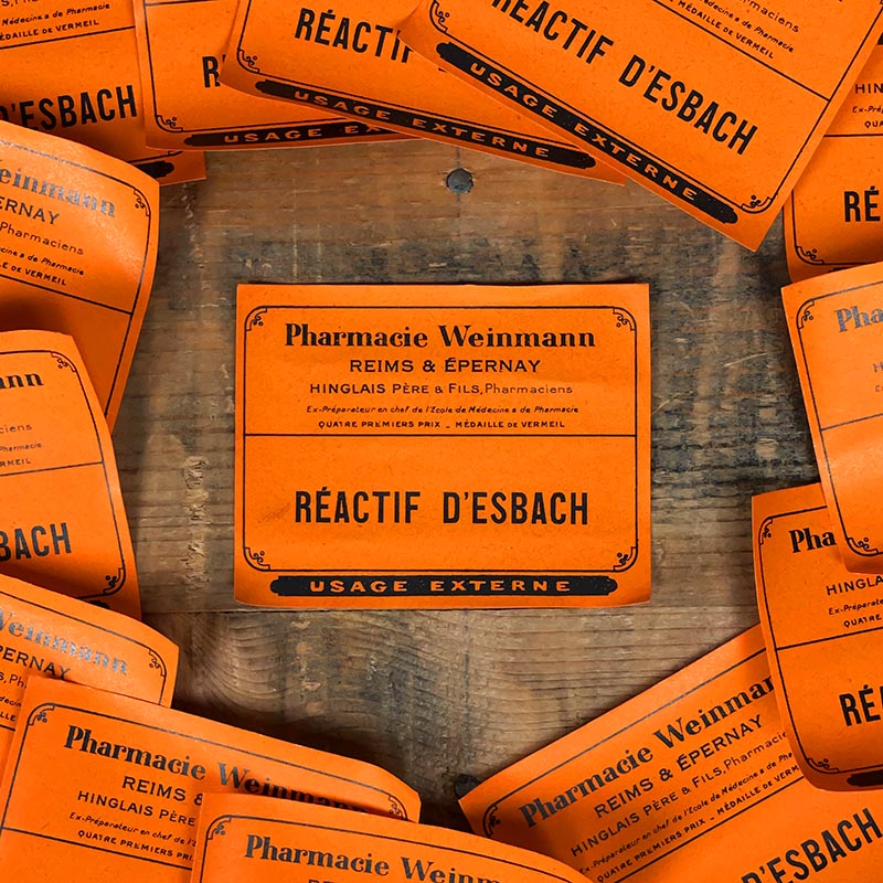 petite étiquette ancienne pharmacie hinglais reims epernay marne 1930 réactif d'esbach esbach