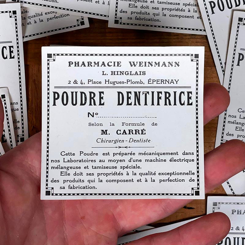 étiquette ancienne pharmacie hinglais epernay marne 1900 1920 poudre dentifrice formule m carré