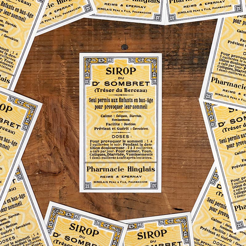 étiquette ancienne pharmacie hinglais epernay marne 1930 1920 sirop du docteur sombret trésor du berceau enfant bébé nourisson