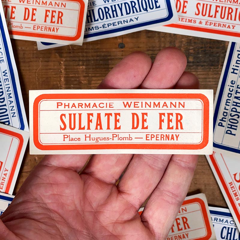 étiquette ancienne pharmacie weinmann reims epernay marne 1900 1920 sulfate de fer