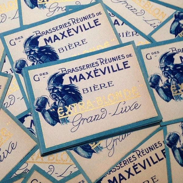étiquette de bière ancienne gaulois gaule brasseries réunies de maxeville blonde or doré bleu 1920 1930