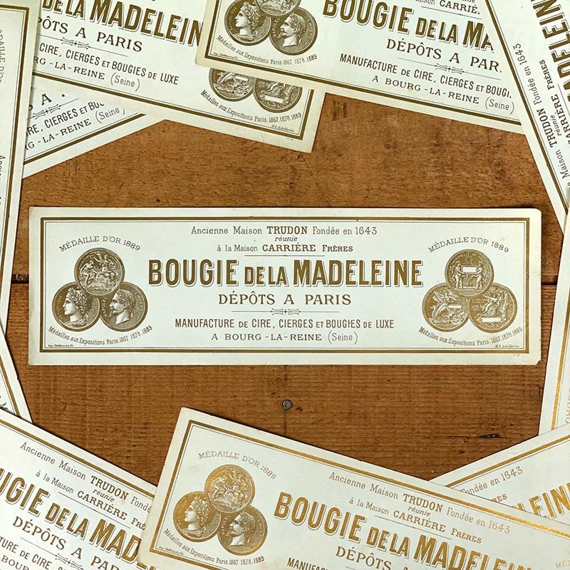 étiquette ancienne bougie de la madeleine papier vintage 1900 boite paquet 1890 paris illustration