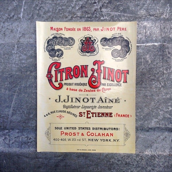étiquette ancien ancienne alcool bouteille citron jinot prost colahan 1920 1930