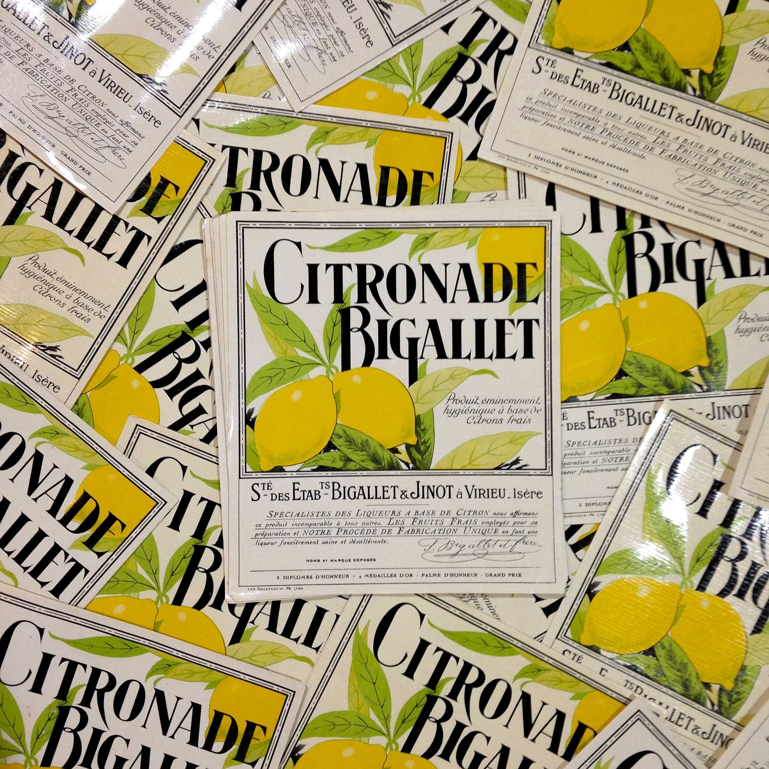 étiquette citronade bistrot bar ancien vintage papier 1940 bigallet