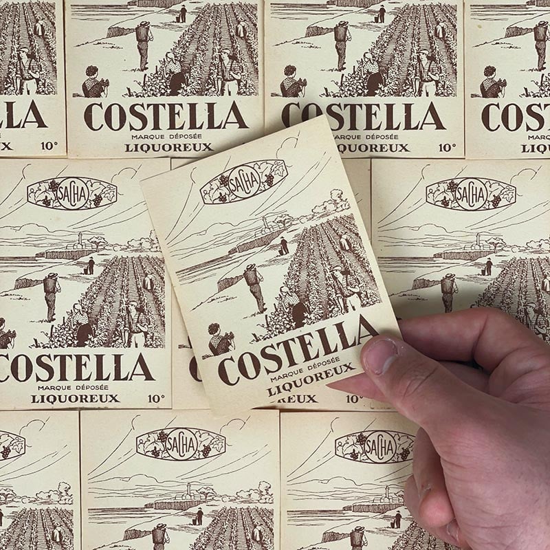 étiquette de vin ancienne costella sacha supérieures récolte illustration vignoble 1900 1910 1920 vintage