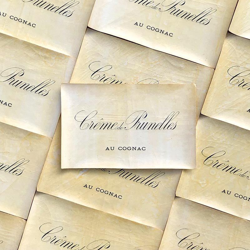 étiquette bistrot bar crème de prunelles au cognac papier ancienne vintage 1930 bouteille alcool