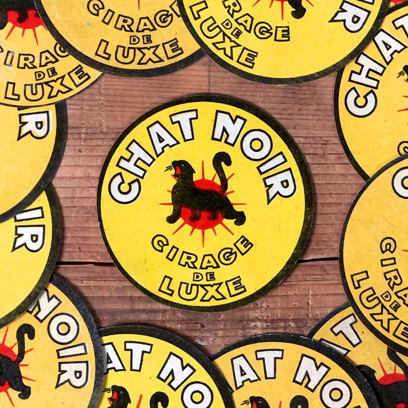 étiquette cirage de luxe chat noir papier vintage ancien 1930 jaune