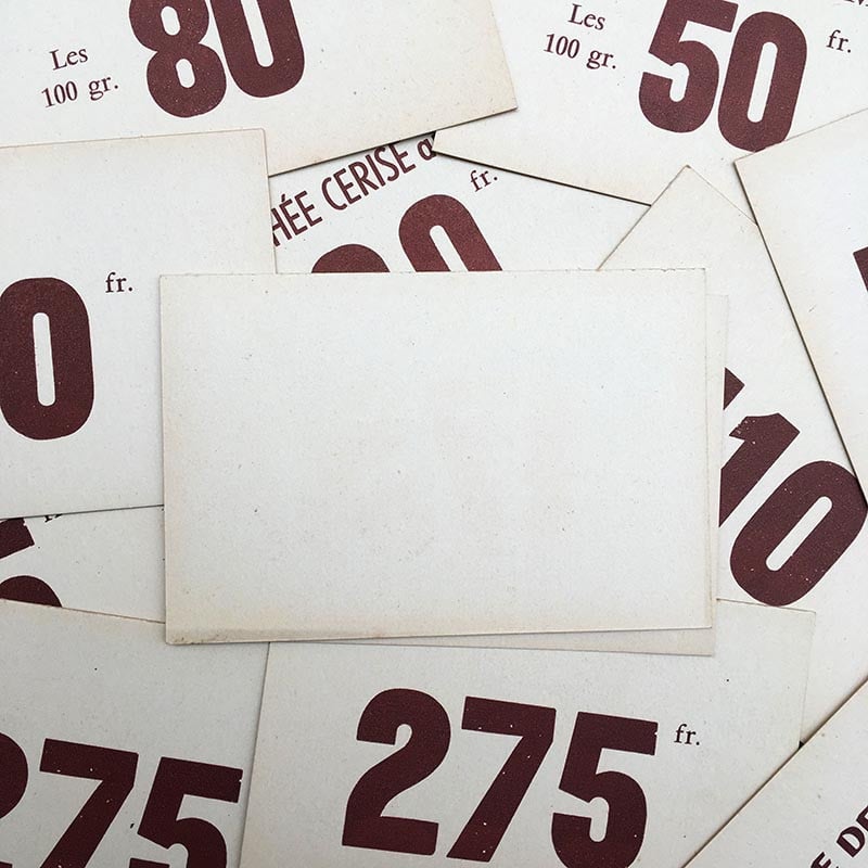 étiquette prix cartonnée carton ancien vintage épicerie  1950