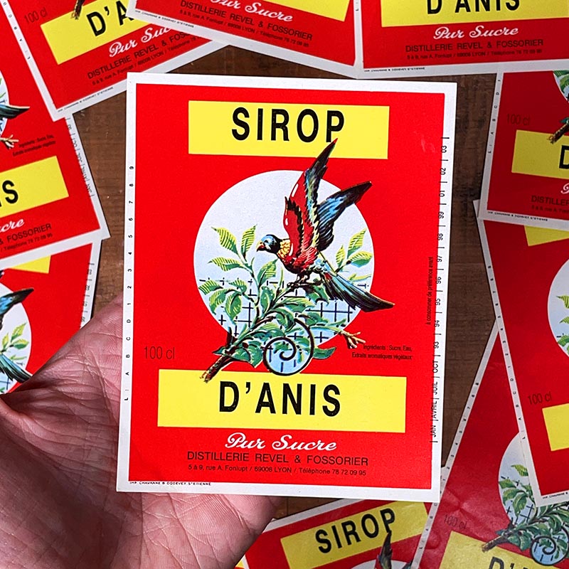 étiquette de sirop d'anis ancienne pur sucre distillerie revel et fossorier 1990 1993 1994