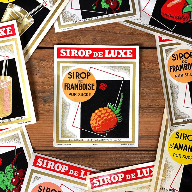 Étiquette de Sirop de Framboise 1960