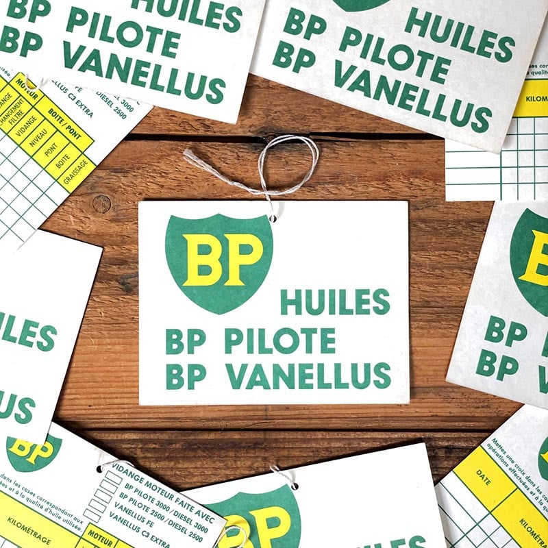 etiquette de vidange station bp pilote vanelus huile multigrade garage voiture ancienne 1970 ancien vintage