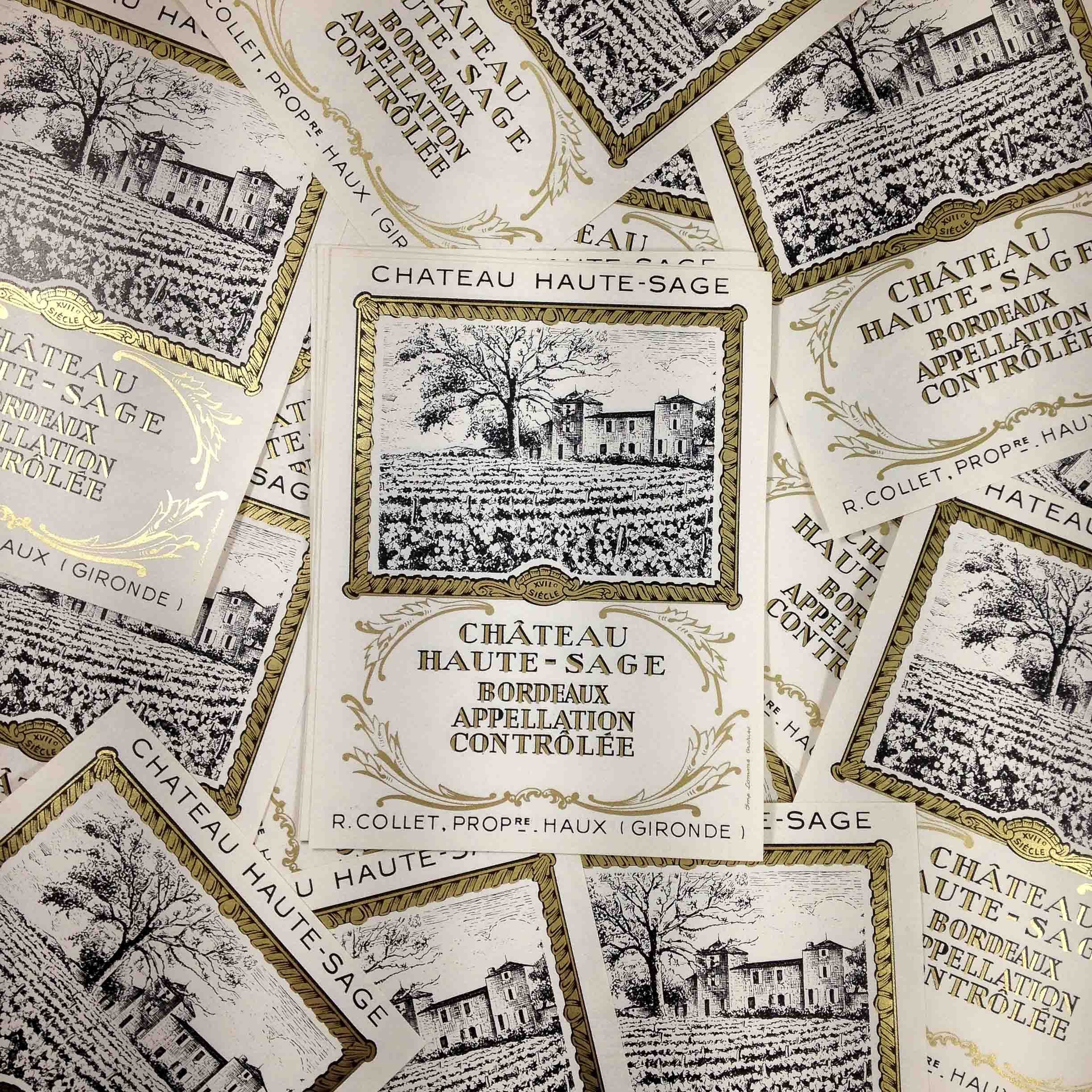 étiquette vin alcool papier château haute sage ancien vintage imprimerie vignoble vignes 1970