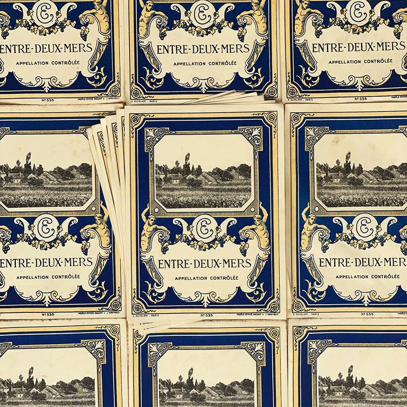 étiquette de vin ancienne entre deux mers récolte illustration vignoble 1900 1910 1920 vintage