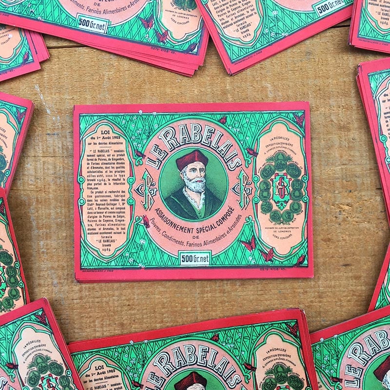 étiquette ancienne papier épices assaisonnement le rabelais verte vert cuisine ancien vintage 1930