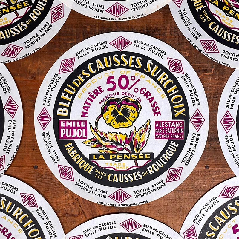 étiquette fromage ancien vintage fromagerie 1950 1960 bleu des causses ronde surchoix lestang aveyron valmont la pensée
