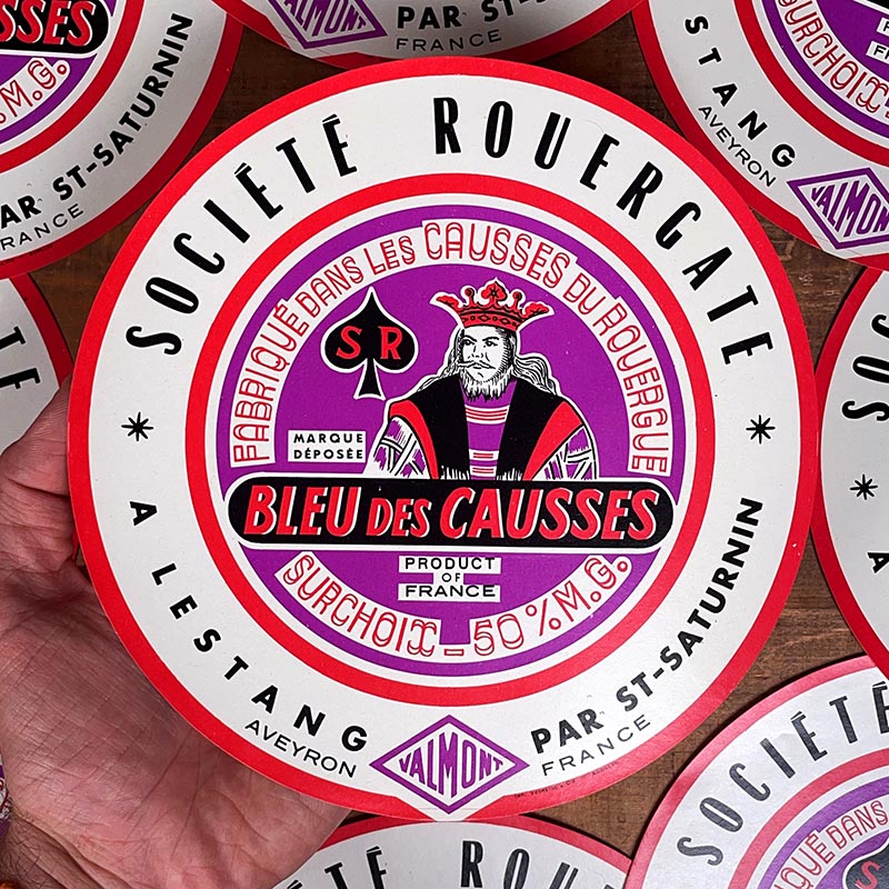 étiquette fromage ancien vintage fromagerie 1950 1960 bleu des causses ronde surchoix lestang aveyron roi de pique rouer valmontate