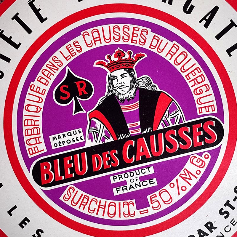 étiquette fromage ancien vintage fromagerie 1950 1960 bleu des causses ronde surchoix lestang aveyron roi de pique rouer valmontate