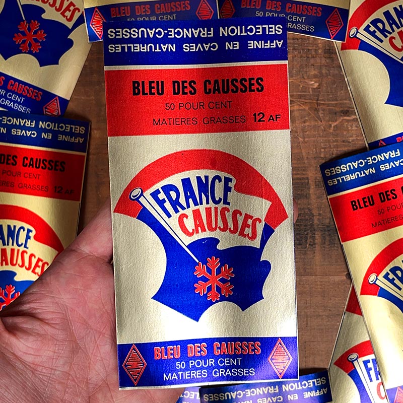 étiquette fromage ancien vintage fromagerie 1950 1960 bleu des causses métallisé métallique france causses
