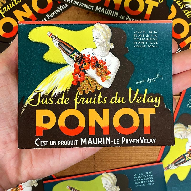 étiquette ancienne jus de fruits ponot velay illustration cappiello coloré 1930 1940