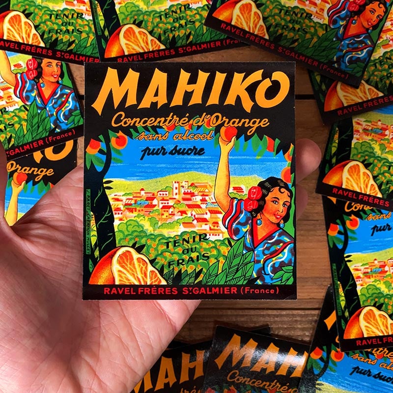 étiquette 1960 1970 fantaisie orange jus concentré mahiko ravel st galmier