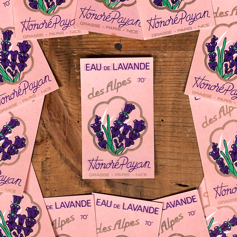 étiquette de parfum ancienne honoré payan eau de lavande des alpes 70° grasse paris 1930