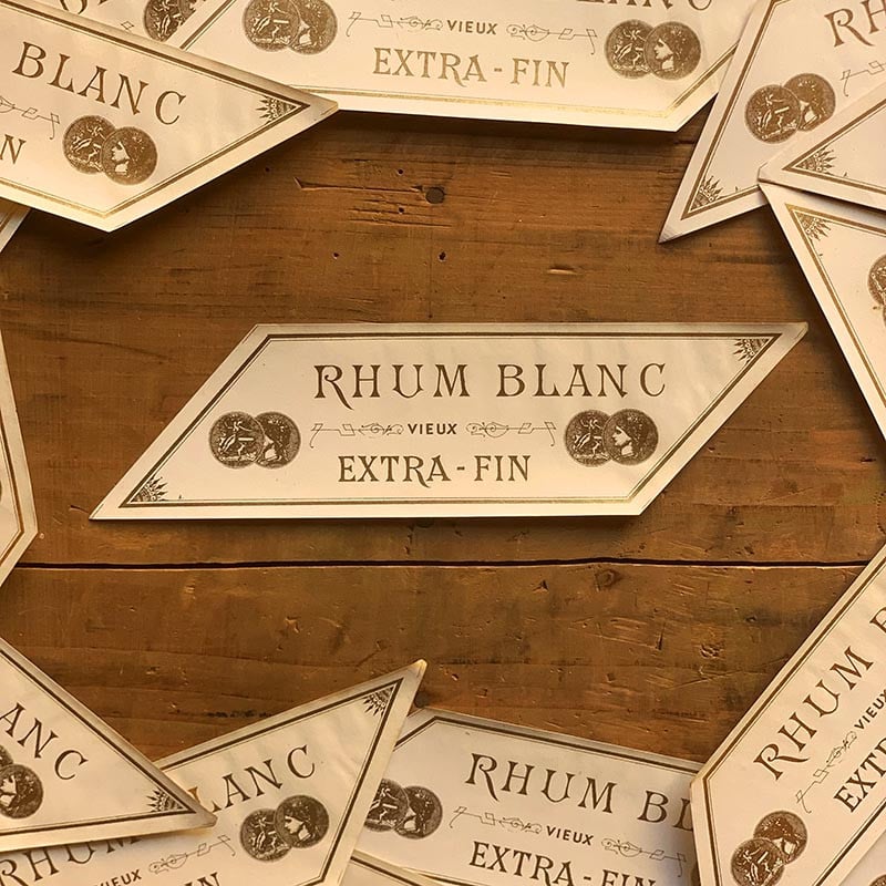 étiquette rhum blanc vieux extra fin ancien vintage alcool distillerie imprimerie collection 1890 1900