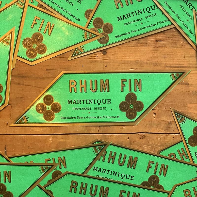 étiquette rhum fin de martinique ancien vintage alcool distillerie imprimerie collection 1890 1900 ruet et gutton