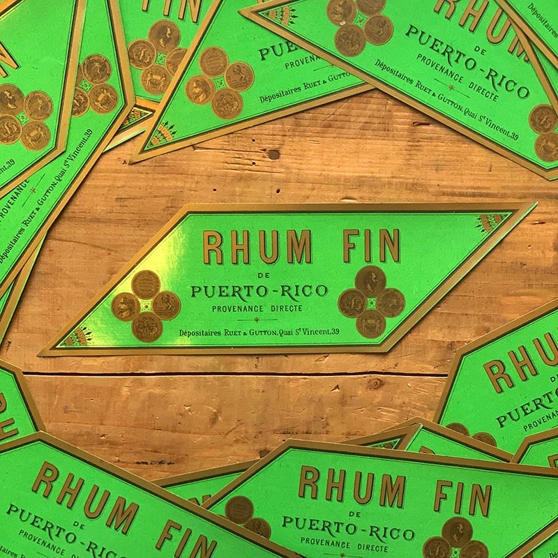 étiquette rhum fin de puerto-rico porto rico ancien vintage alcool distillerie imprimerie collection 1890 1900 ruet et gutton