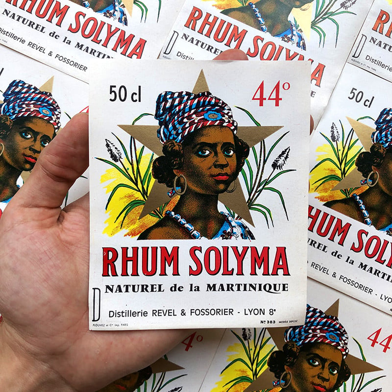 étiquette rhum solyma ancien vintage alcool 50cl distillerie imprimerie collection 1950