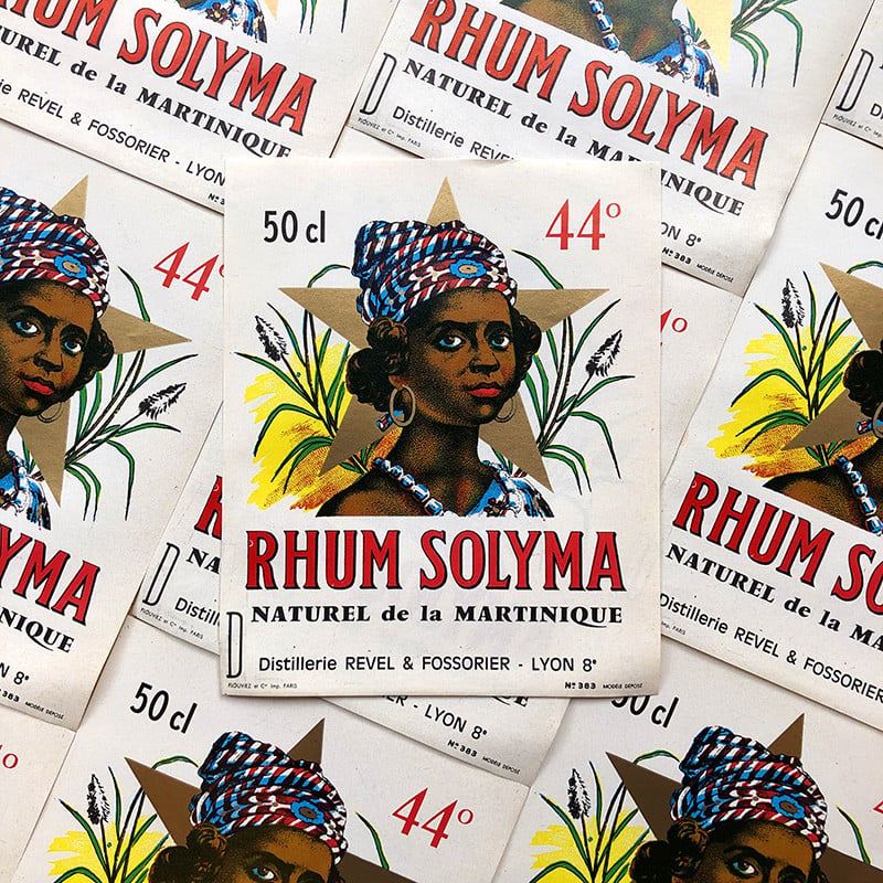 étiquette rhum solyma ancien vintage alcool 50cl distillerie imprimerie collection 1950