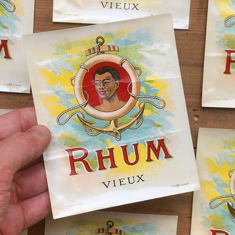 étiquette alcool rhum vieux homme bouée ancre 1910 1920 1930 ancien vintage alcool distillerie imprimerie collection jouneau