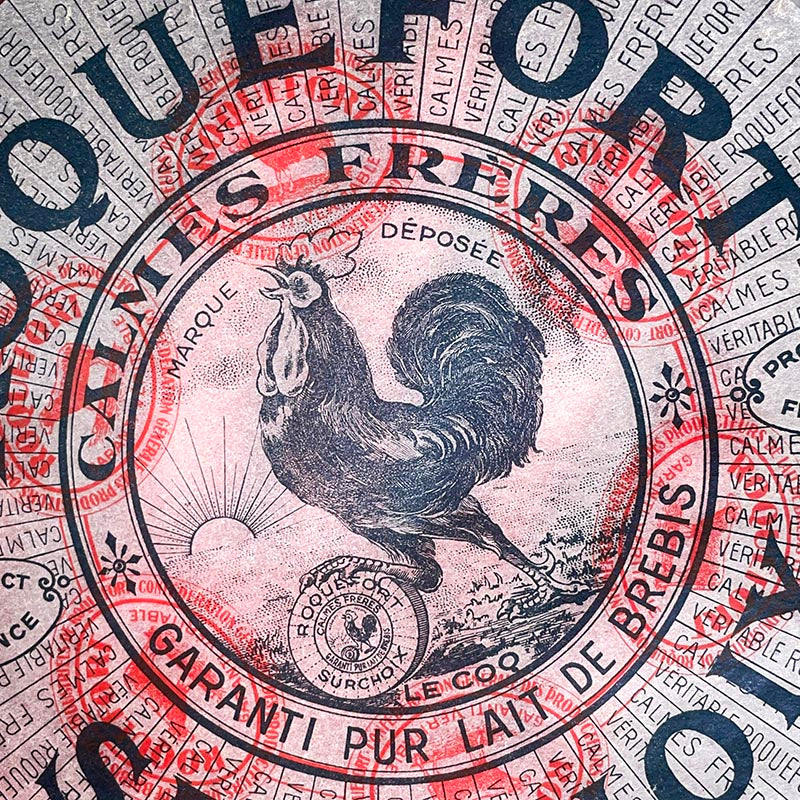 étiquette fromage roquefort surchoix ancien vintage fromagerie 1920 1930 calque transparent papier très fin calmes frères le coq
