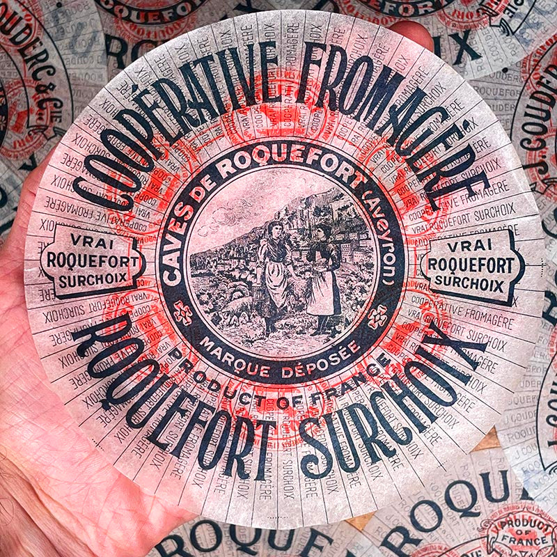 étiquette fromage roquefort surchoix ancienne vintage fromagerie 1920 1930 calque transparent papier très fin coopérative fromagère aveyron
