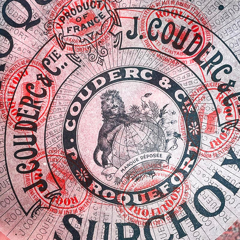étiquette fromage roquefort surchoix ancien vintage fromagerie 1920 1930 calque transparent papier très fin j couderc le lion