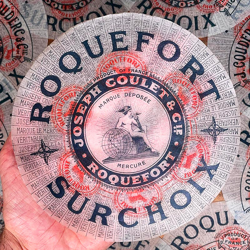 étiquette fromage roquefort surchoix ancien vintage fromagerie 1920 1930 calque transparent papier très fin joseph coulet mercure