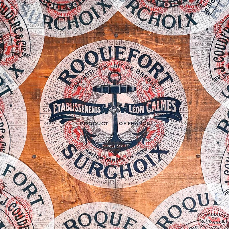 étiquette fromage roquefort surchoix ancienne vintage fromagerie 1920 1930 calque transparent papier très fin l'ancre marine léon calmes