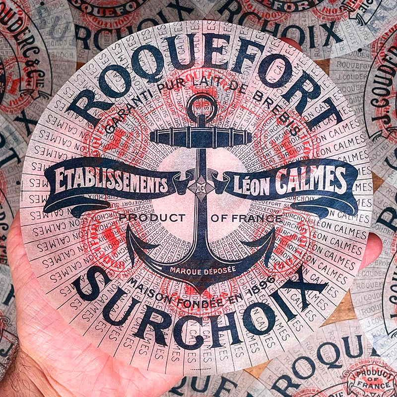 étiquette fromage roquefort surchoix ancienne vintage fromagerie 1920 1930 calque transparent papier très fin l'ancre marine léon calmes