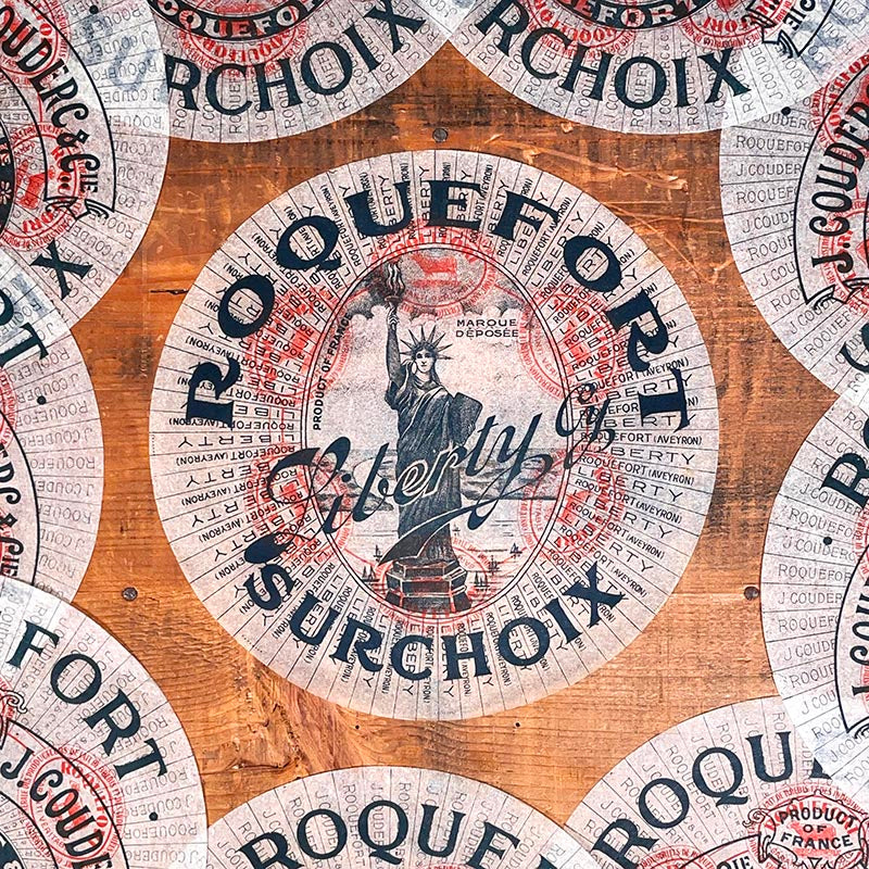 étiquette fromage roquefort surchoix ancienne vintage fromagerie 1920 1930 calque transparent papier très fin statue de la liberté liberty cy