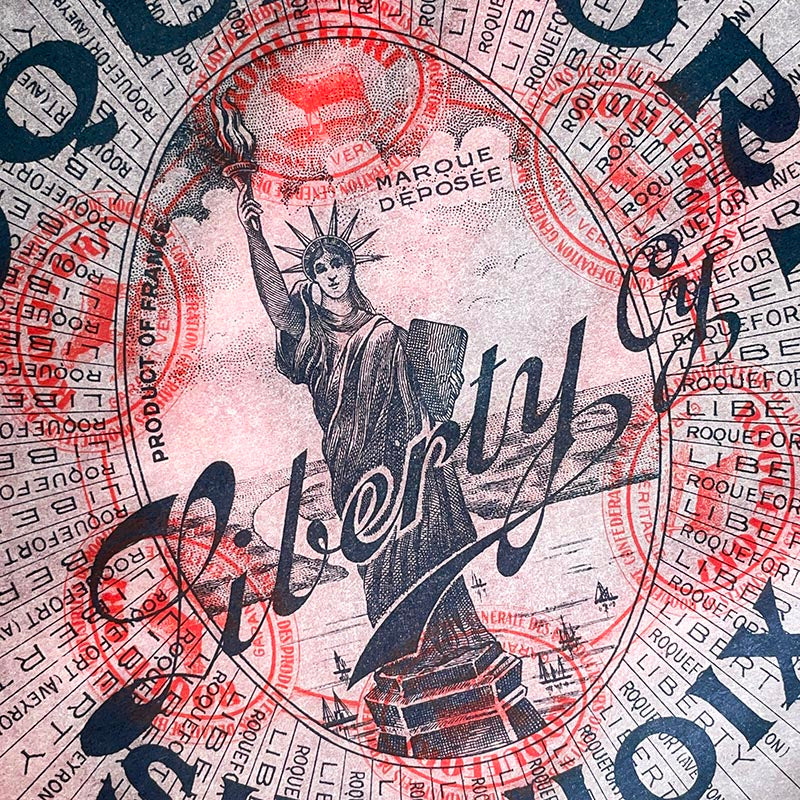étiquette fromage roquefort surchoix ancienne vintage fromagerie 1920 1930 calque transparent papier très fin statue de la liberté liberty cy
