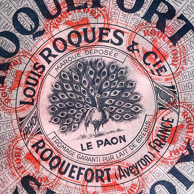étiquette fromage roquefort surchoix ancienne vintage fromagerie 1920 1930 calque transparent papier très fin le paon louis roques