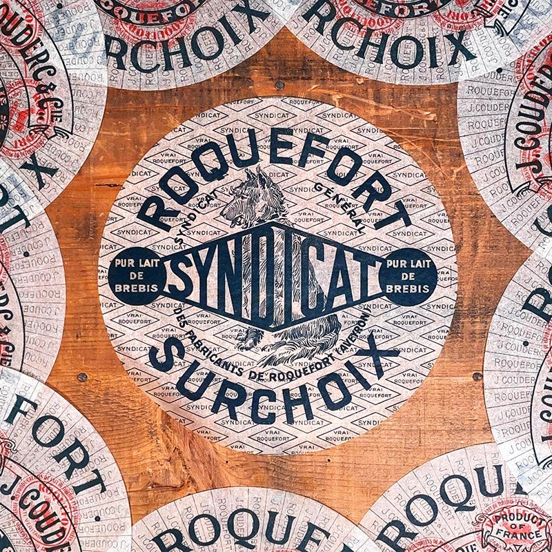étiquette fromage roquefort surchoix ancienne vintage fromagerie 1920 1930 calque transparent papier très fin syndicat chien