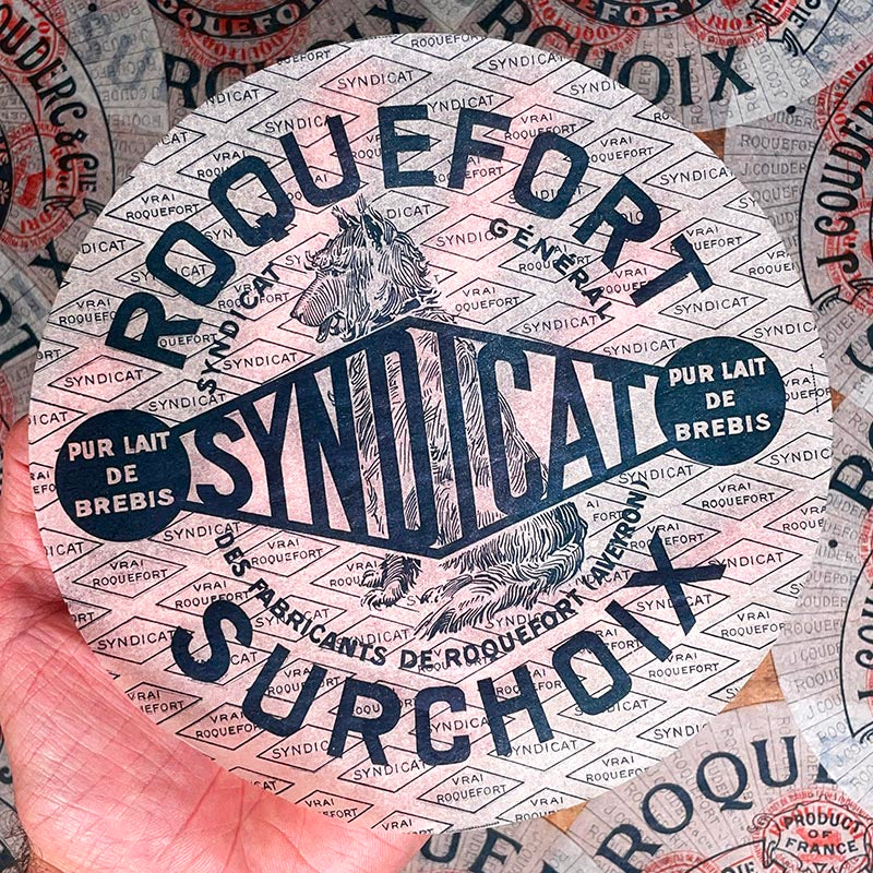 étiquette fromage roquefort surchoix ancienne vintage fromagerie 1920 1930 calque transparent papier très fin syndicat chien